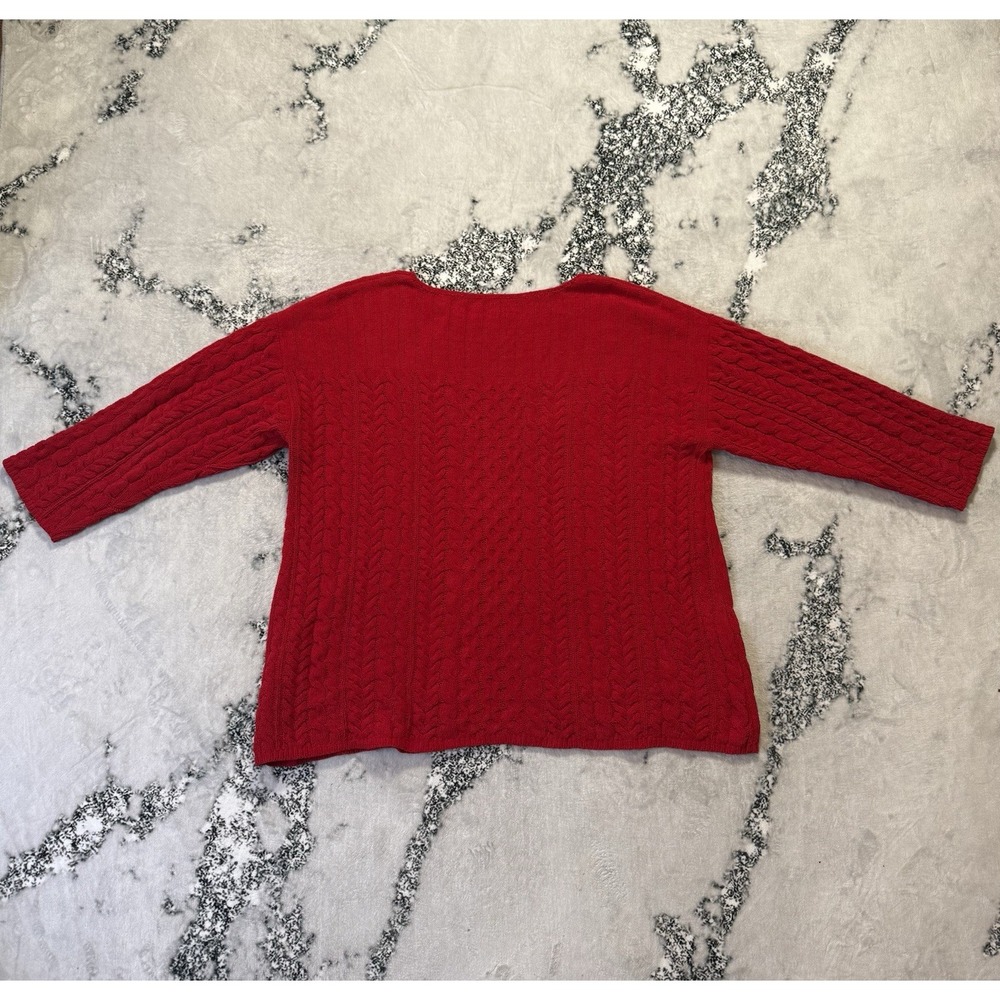 J Jill Sweater‎ Womens Size 3X Red Pullover 3/4 Sleeve Cable Knit Top Polyester